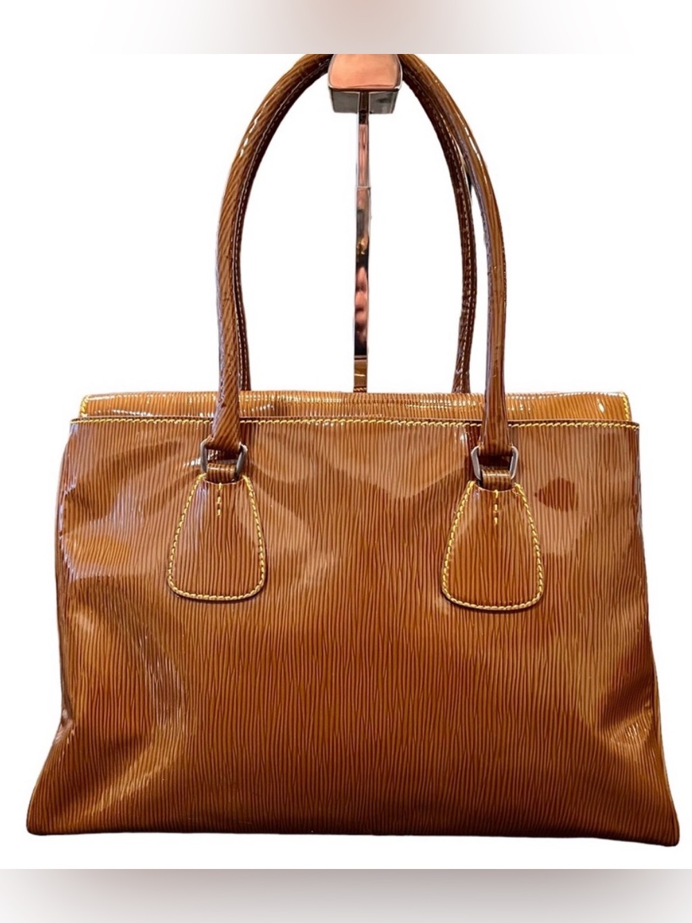 Prada Vintage 2003 St Grana Paglia Sughero Patent Leather Tote BR0591